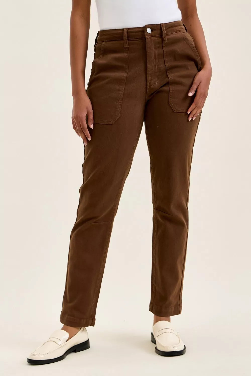 Judy Blue High Waist Aurora Weekender Jeans with Knee Darts C Mahogany MAHOGANY