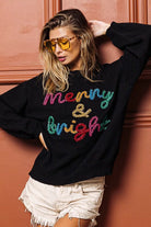 BiBi Black Tinsel Lettering Merry & Bright Christmas Sweater