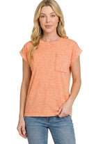 Zenana Orange Halo Snow Washed Cuffed Short Sleeve Tee