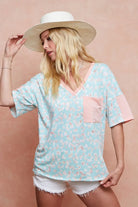 BiBi Mint Multi Color Leopard Printed French Terry Top