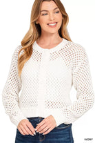 Zenana Ivory Button Down Lightweight Crochet Cardigan Sweater IVORY