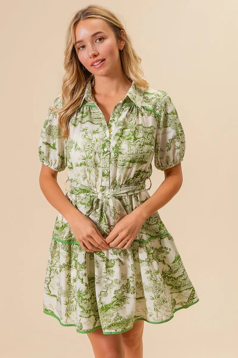BiBi Avocado Woven Printed Tiered Dress