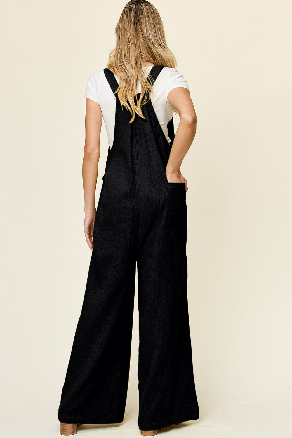 Double Take Preorder Textured Wide Strap Wide Leg Overalls Trendsi