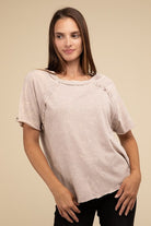 Zenana Back Patch Crinkle Washed Raglan Sleeve T-Shirt in 3 Colors! Shirts