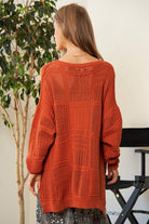 Davi & Dani Orange Openwork Side Slit Drop Shoulder Knit Cover Up