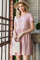 Heimish Dusty Rose Solid Mini Tiered Dress with Pompom Lace