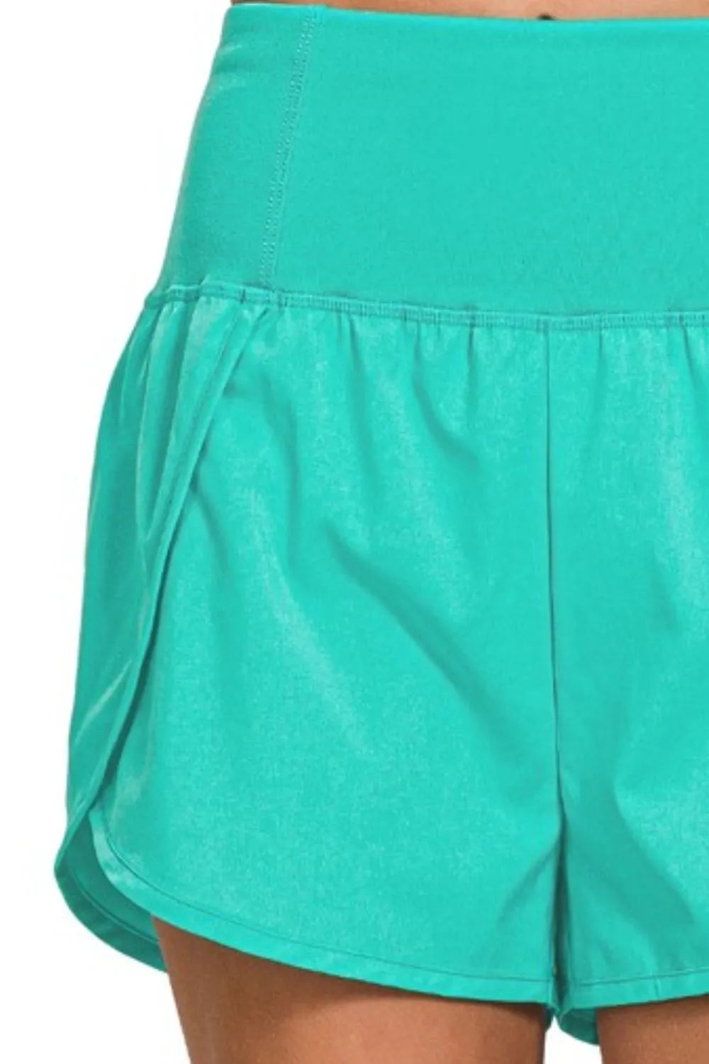 Zenana Turquoise High Waisted Zippered Back Pocket Running Shorts