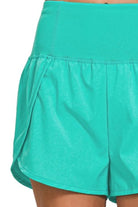 Zenana Turquoise High Waisted Zippered Back Pocket Running Shorts