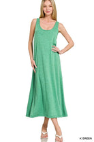 Zenana French Terry Twisted Strap Midi Dress K GREEN