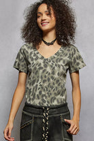 POL Grey Leopard Printed V-Neck Short Sleeve T-Shirt GREY LEOPARD