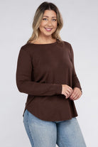 Zenana Plus Long Sleeve Round Neck Round Hem Top ZENANA