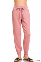 Zenana Drawstring Scuba Joggers with Pockets LT ROSE