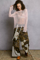 POL Baby Pink Openwork Round Neck Knit Cover Up