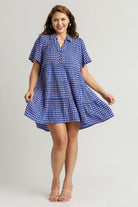 Umgee Gingham Tiered Button Detail Short Sleeve Dress