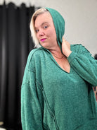 Zenana Dark Green Brushed Hacci Exposed Seam Hoodie DK Green