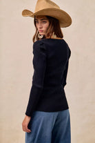 BiBi Black & Camel Ribbed Contrast Front Tied Top with Shrried