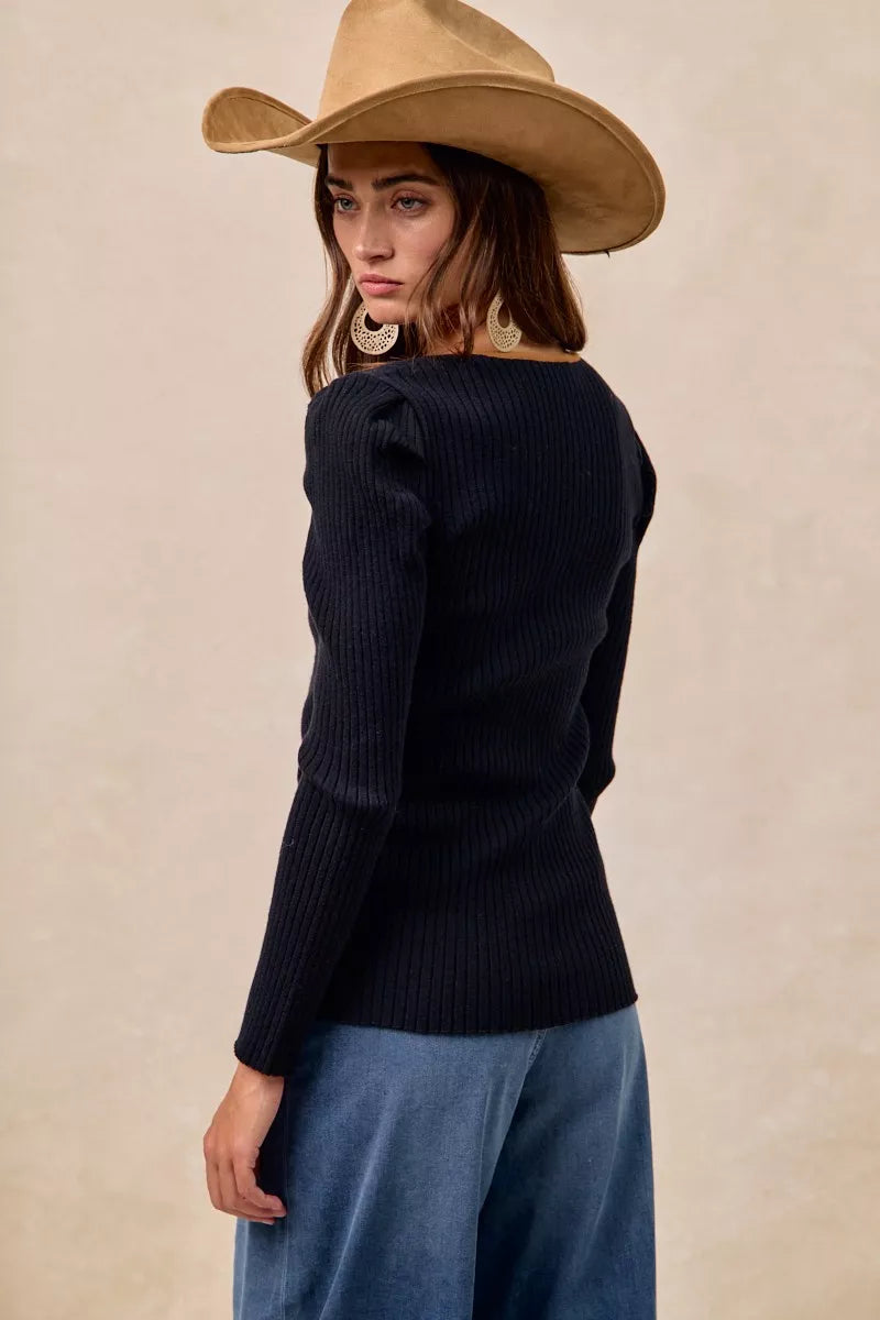 BiBi Black & Camel Ribbed Contrast Front Tied Top with Shrried