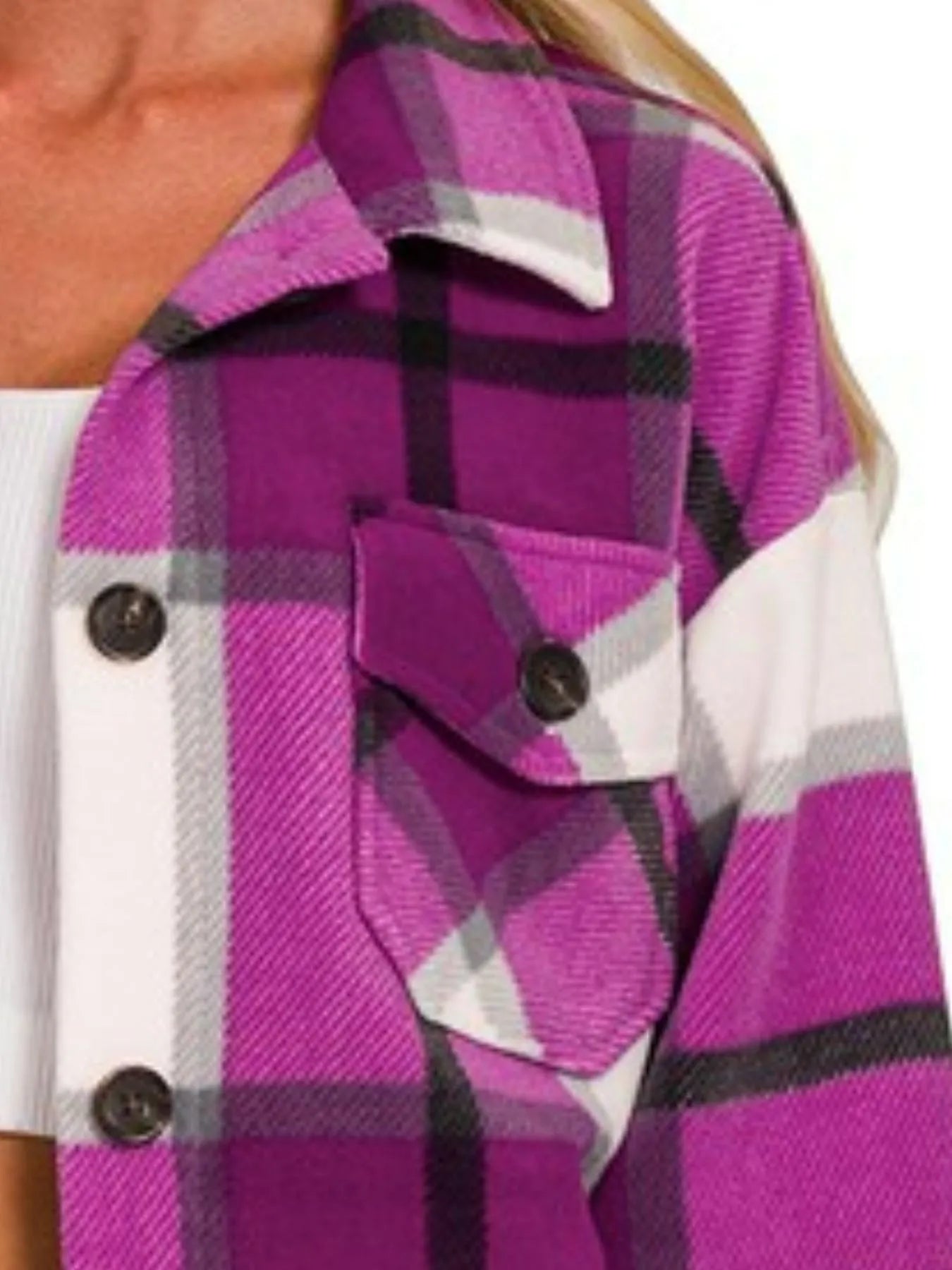 Zenana Light Plum Oversized Plaid Fleece Shacket