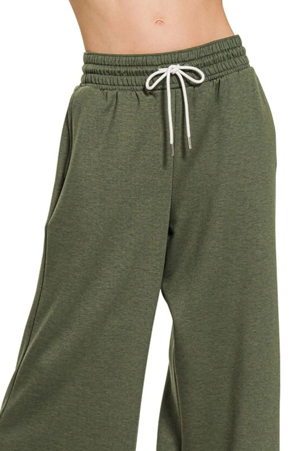Zenana Dark Olive Scuba Drawstring Pants