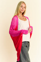 Davi & Dani Red & Pink Multi Openwork Contrast Open Front Cardigan Shirts & Tops