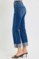 RISEN High Rise Ankle Straight Cuffed Jeans
