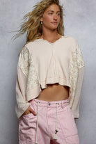 POL Blush Mix Thermal Floral Pattern Quilted Knit Cropped Top with Raw Edge Detail BLUSH