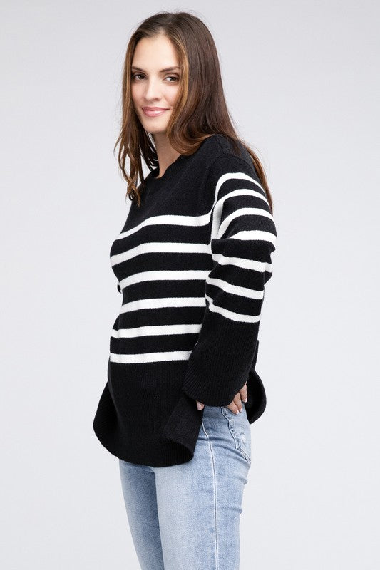 BiBi Ribbed Hem Stripe Sweater in Rust or Black BiBi