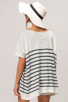 BiBi V Neck Striped Short Sleeve Top Trendsi