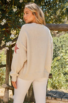 And The Why Shinny Star Pattern Knit Pullover Sweater- Ivory & Pink