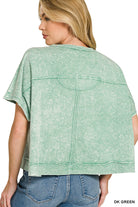 Zenana Dark Green Halo Washed Oversized Top