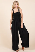 Mittoshop Black Smocked Wide Strap Wide Leg Overalls