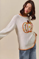 SO ME Pumpkin Floral Embroidered Thanksgiving Sweater
