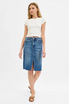 RISEN High Rise Front Slit Pencil Skirt
