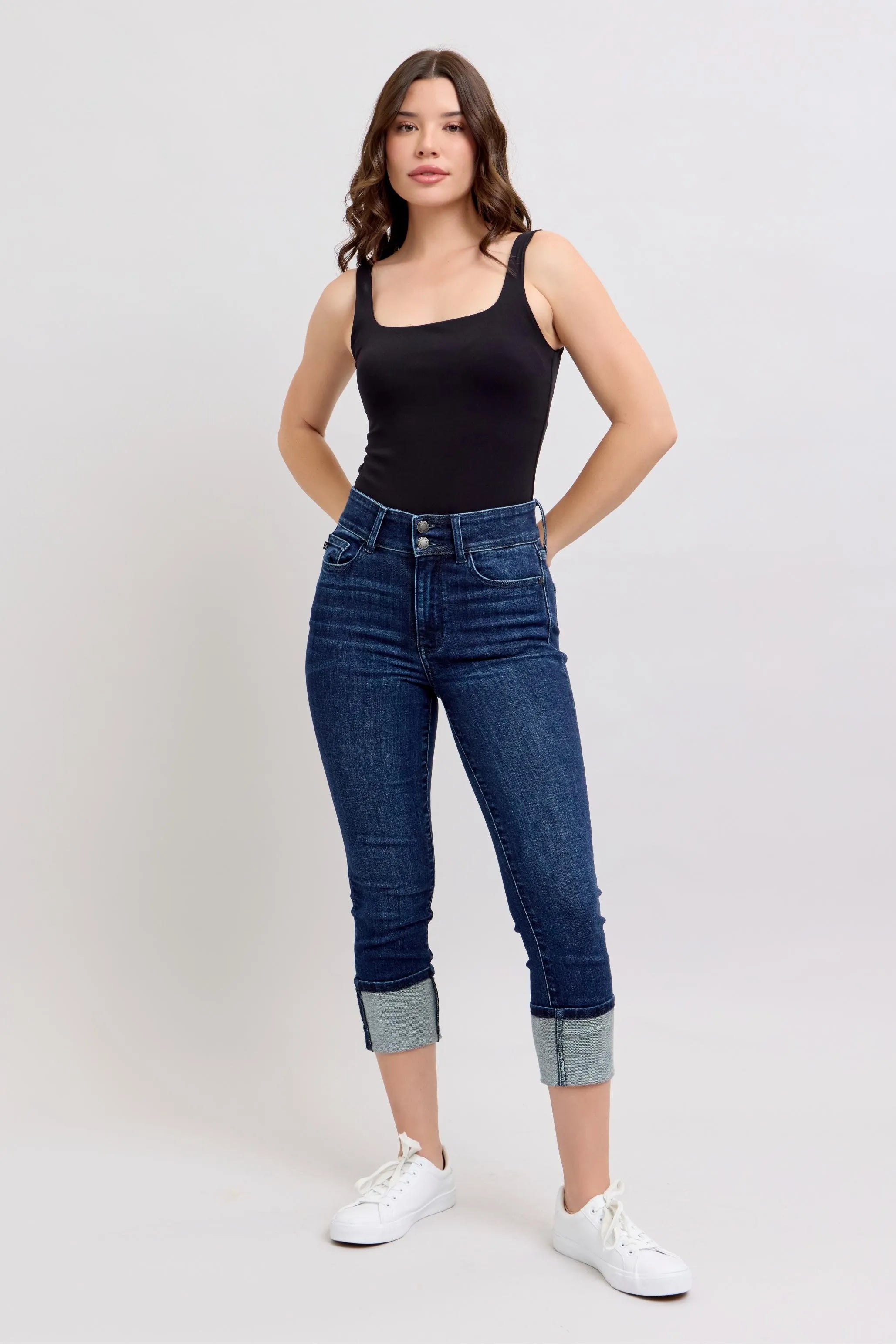 Judy Blue High-Waist Double Waist Band Cuffed Skinny Jeans