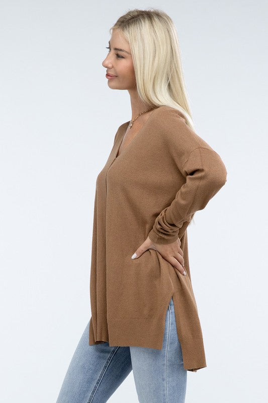 Zenana Hi-Low Hem Front Seam Sweater in 5 Colors ZENANA