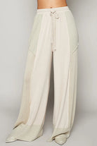 POL Oatmeal Drawstring Color Block Wide Leg Knit Pants