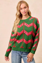 BiBi Hunter Green & Ref Christmas Theme Chevron Sequins Detail Sweater
