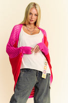 Davi & Dani Red & Pink Multi Openwork Contrast Open Front Cardigan Shirts & Tops