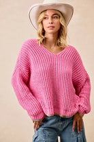 BiB Pink V-Neck Sweater with Colorful Trim PINK