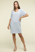 Zenana Woven Airflow V Neck T-Shirt Dress with Pockets ZENANA