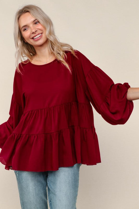 Haptics Wine Babydoll Oversized Blouse