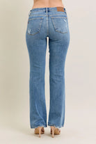 Judy Blue Medium Washed Mid Rise Wash Destroy Hem Bootcut Jeans