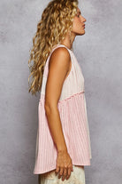 POL Pink Lace Trim Two-Tone Babydoll Tank with Pintuck Detail