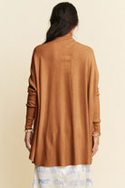 Davi & Dani Caramel High-Low Turtleneck Long Sleeve Knit Top