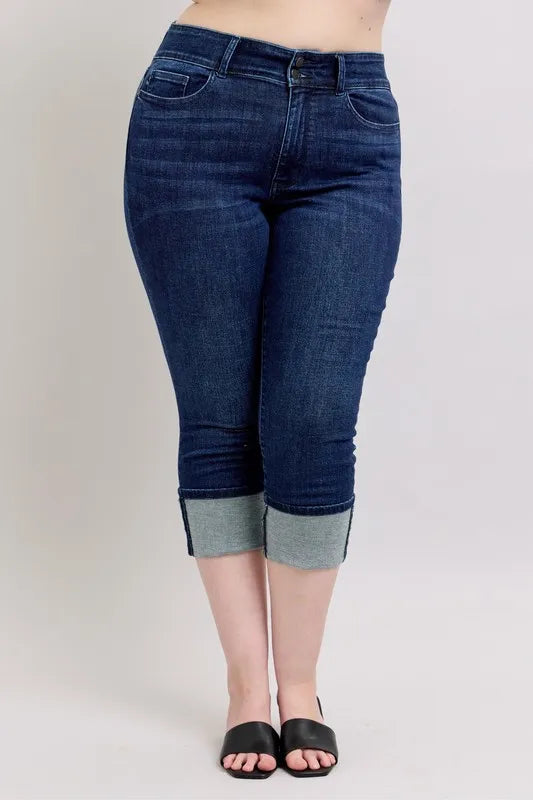 Judy Blue High-Waist Double Waist Band Cuffed Skinny Jeans