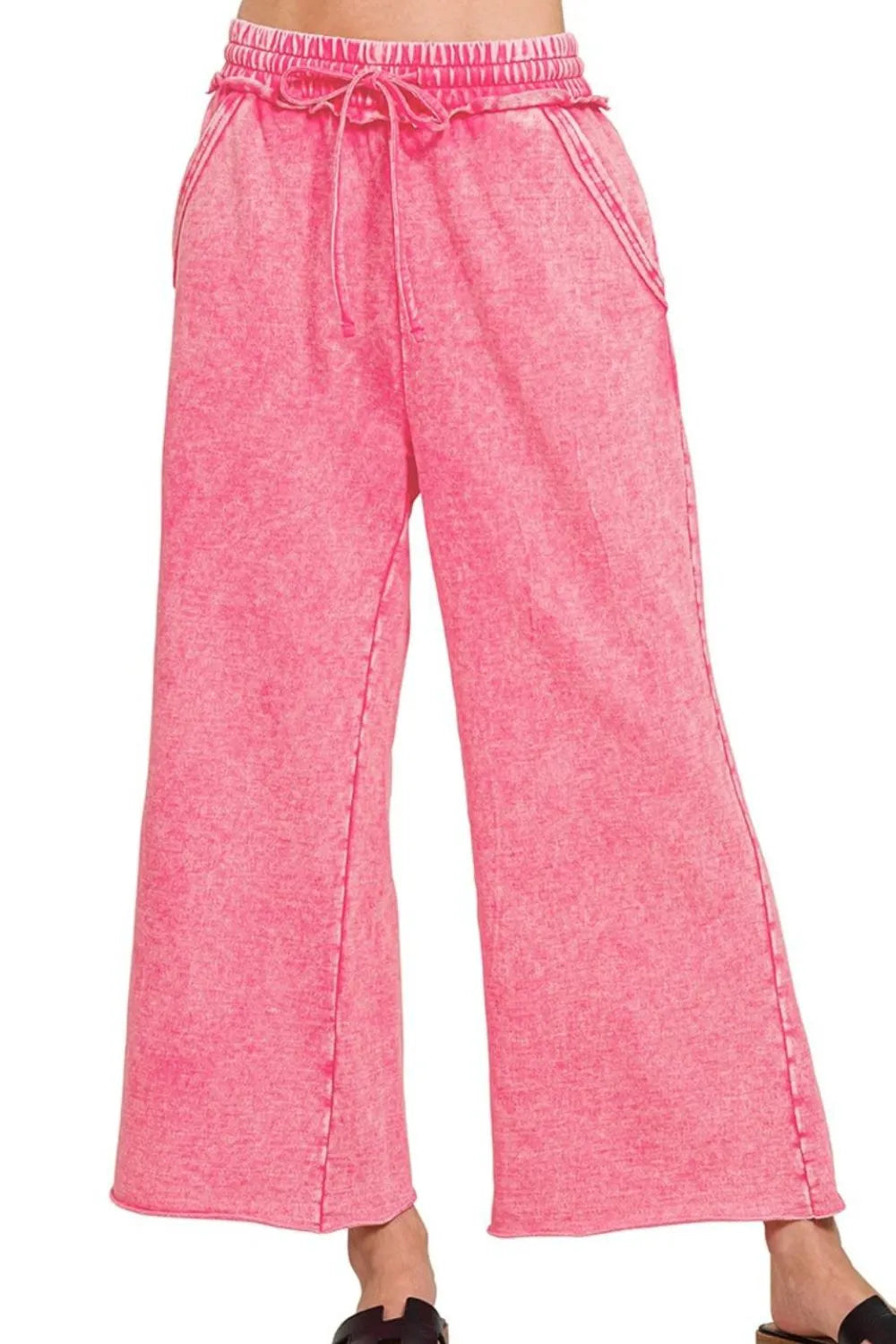 Zenana Fuchsia Washed French Terry Palazzo With Pockets FUCHSIA
