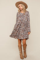 Haptics Taupe Leopard Babydoll Swing Knee Length Knit Dress