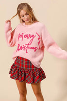 SO ME Pink Merry Christmas Tinsel Lettering Sweater