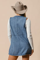 BiBi Braided Trim Open Front Denim Vest with Pockets Coats & Jackets