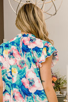 BiBi Floral Round Neck Ruffled Cap Sleeve Blouse